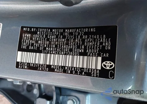 2022 Toyota Corolla Se z USA, uszkodzony, nr VIN 5YFS4MCE6NP138005